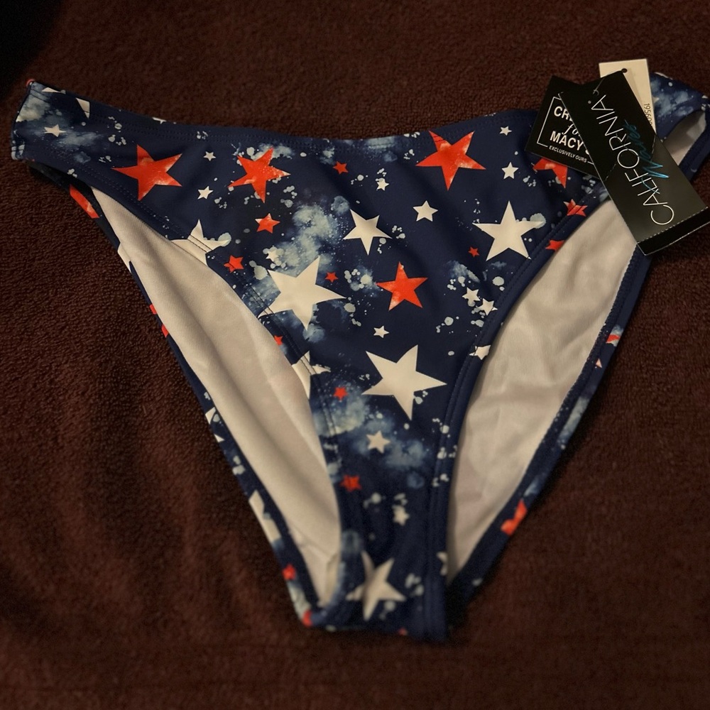 California Waves Navy Star-Print Bikini Bottoms NWT, Juniors Size Large